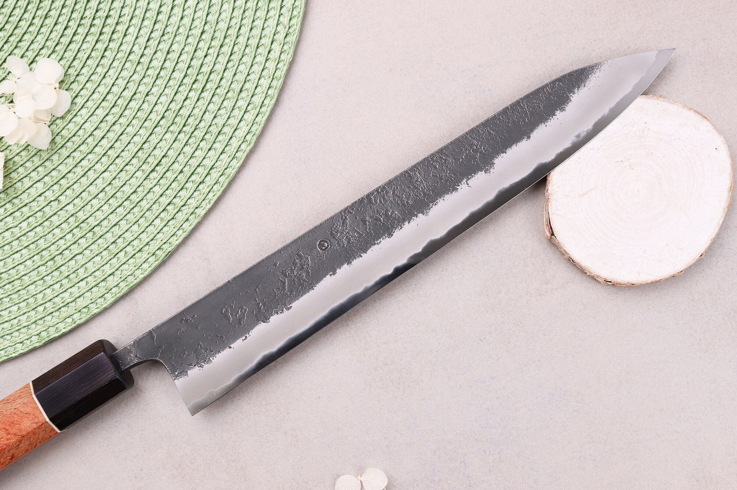 Couteau sujihiki 24cm japonais artisanal Masashi Yamamoto BS1 Black Nashiji