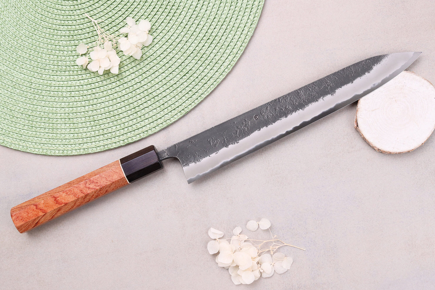 Couteau sujihiki 24cm japonais artisanal Masashi Yamamoto BS1 Black Nashiji