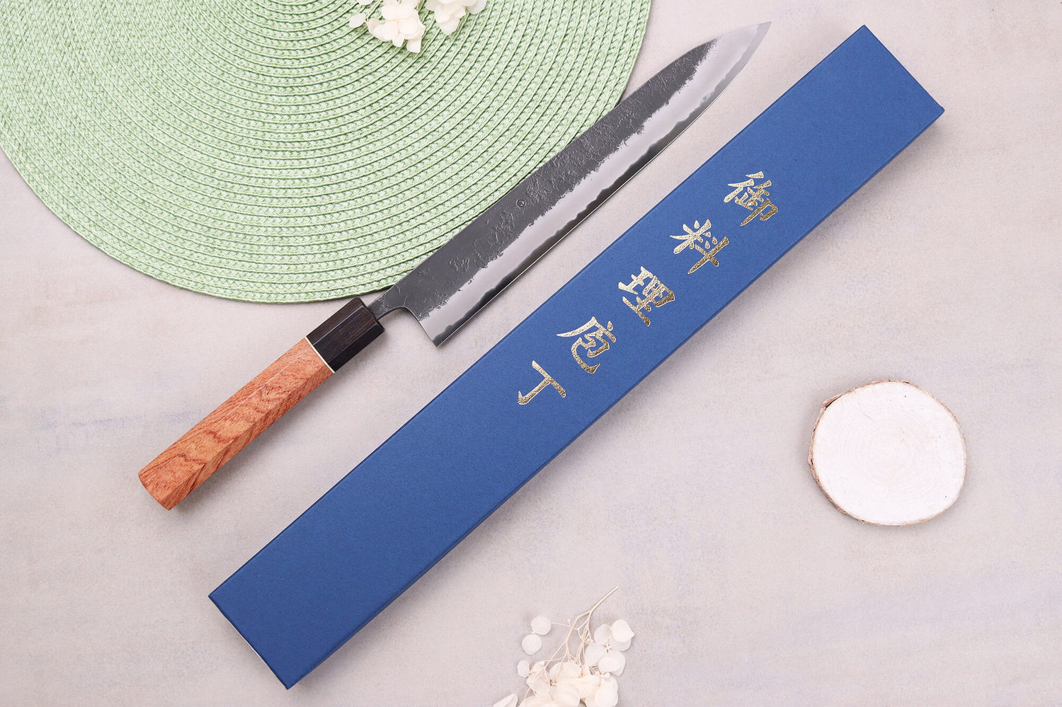 Couteau sujihiki 24cm japonais artisanal Masashi Yamamoto BS1 Black Nashiji