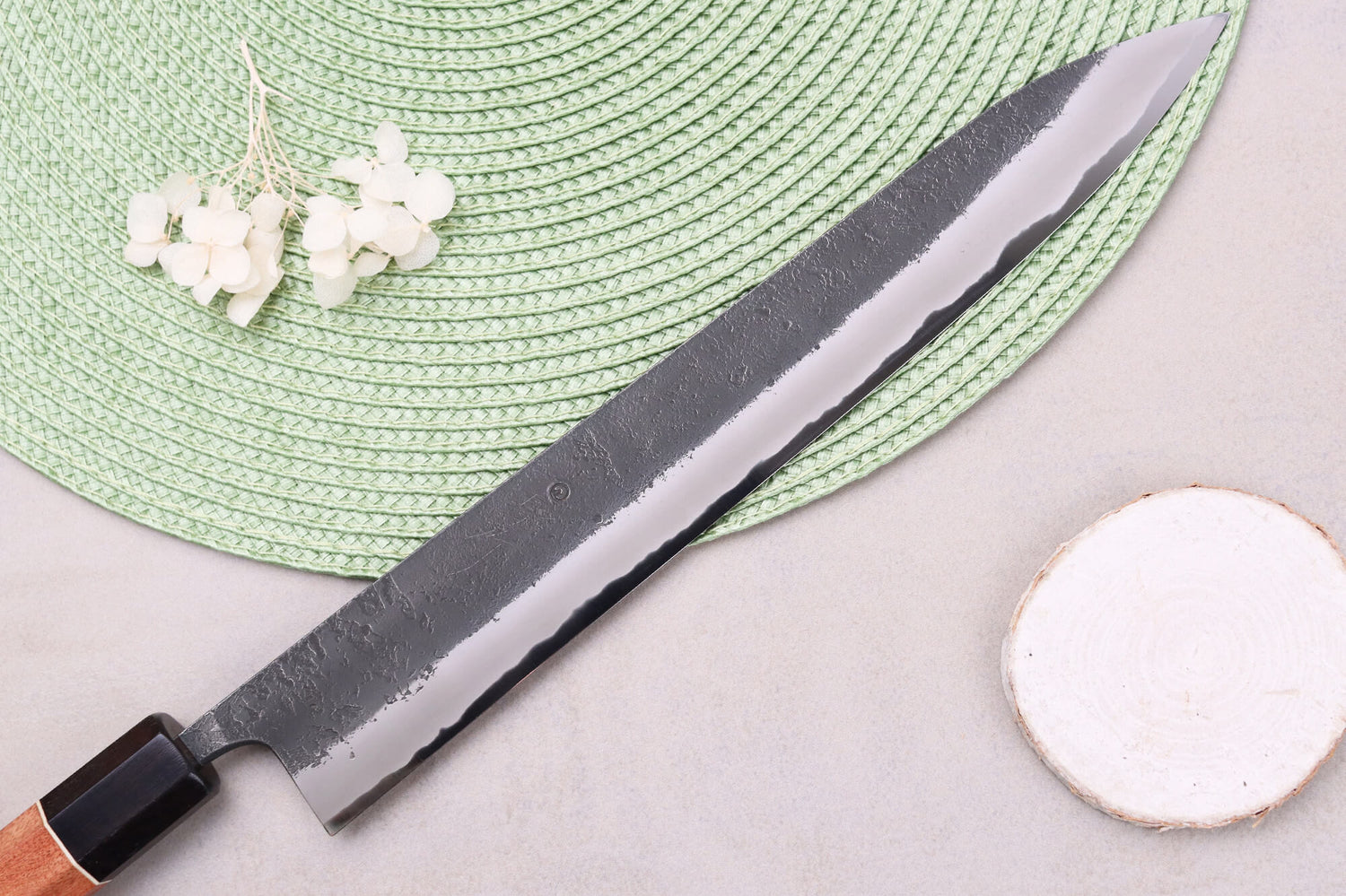 Couteau sujihiki 27cm japonais artisanal Masashi Yamamoto BS1 Black Nashiji