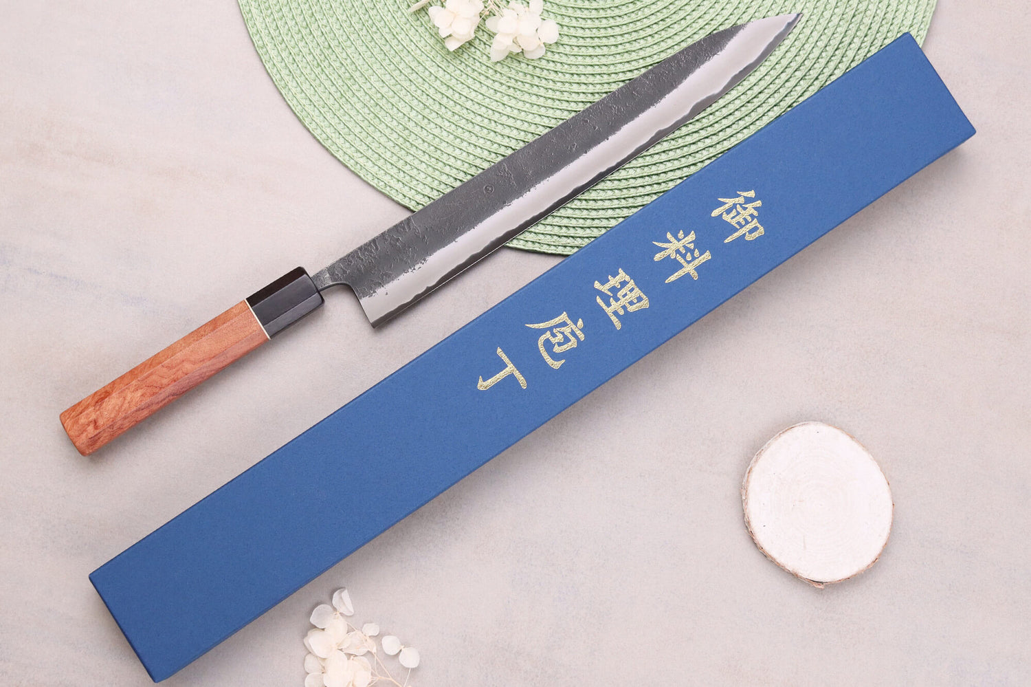 Couteau sujihiki 27cm japonais artisanal Masashi Yamamoto BS1 Black Nashiji