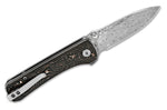 Couteau pliant QSP Hawk 131S acier damas manche en fibre de carbone et cuivre 10,5cm