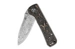 Couteau pliant QSP Hawk 131S acier damas manche en fibre de carbone et cuivre 10,5cm