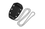 Couteau de cou QSP Canary 141F lame damassée 6,3cm manche ajouré en carbone et cuivre + étui Kydex