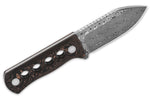 Couteau de cou QSP Canary 141F lame damassée 6,3cm manche ajouré en carbone et cuivre + étui Kydex