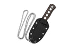 Couteau de cou QSP Canary 141F lame damassée 6,3cm manche ajouré en carbone et cuivre + étui Kydex