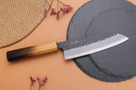 Couteau santoku 16,5cm japonais artisanal Yuzo Black AS chêne brûlé