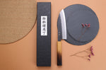 Couteau santoku 16,5cm japonais artisanal Yuzo Black AS chêne brûlé