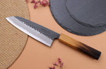 Couteau santoku 16,5cm japonais artisanal Yuzo Black AS chêne brûlé