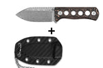 Couteau de cou QSP Canary 141F lame damassée 6,3cm manche ajouré en carbone et cuivre + étui Kydex