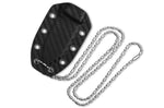 Couteau de cou QSP Canary 141E lame damassée 6,3cm manche ajouré en aluminium + étui Kydex