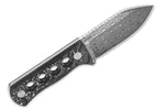 Couteau de cou QSP Canary 141E lame damassée 6,3cm manche ajouré en aluminium + étui Kydex
