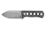 Couteau de cou QSP Canary 141E lame damassée 6,3cm manche ajouré en aluminium + étui Kydex