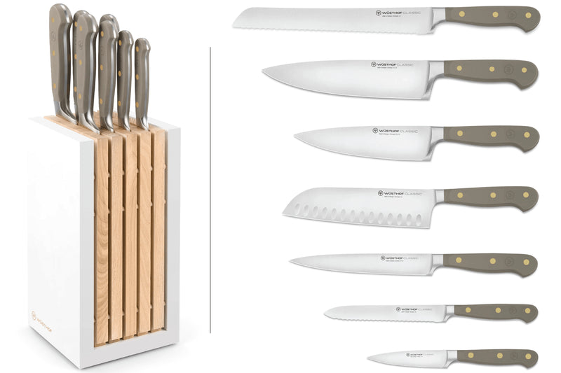 Bloc de 7 couteaux Wusthof Classic Colour Velvet Oyster forgés