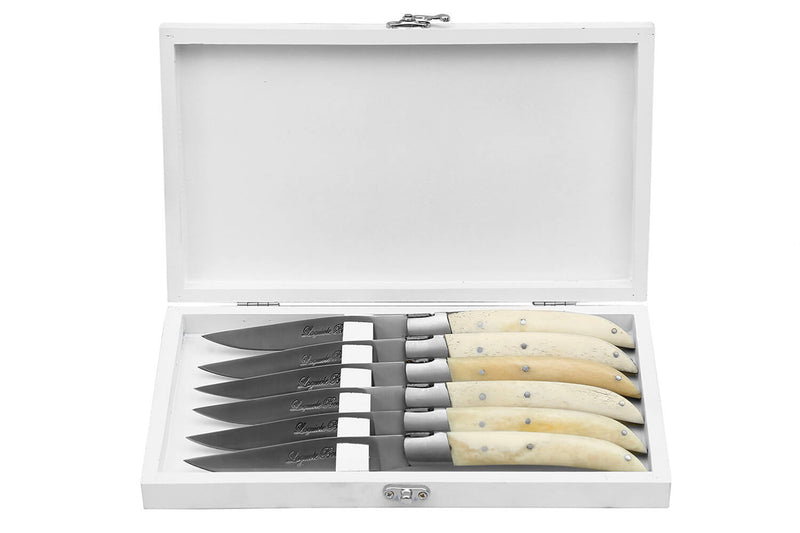 Coffret 6 couteaux de table Prestige Laguiole Bougna manches en os ouvragés