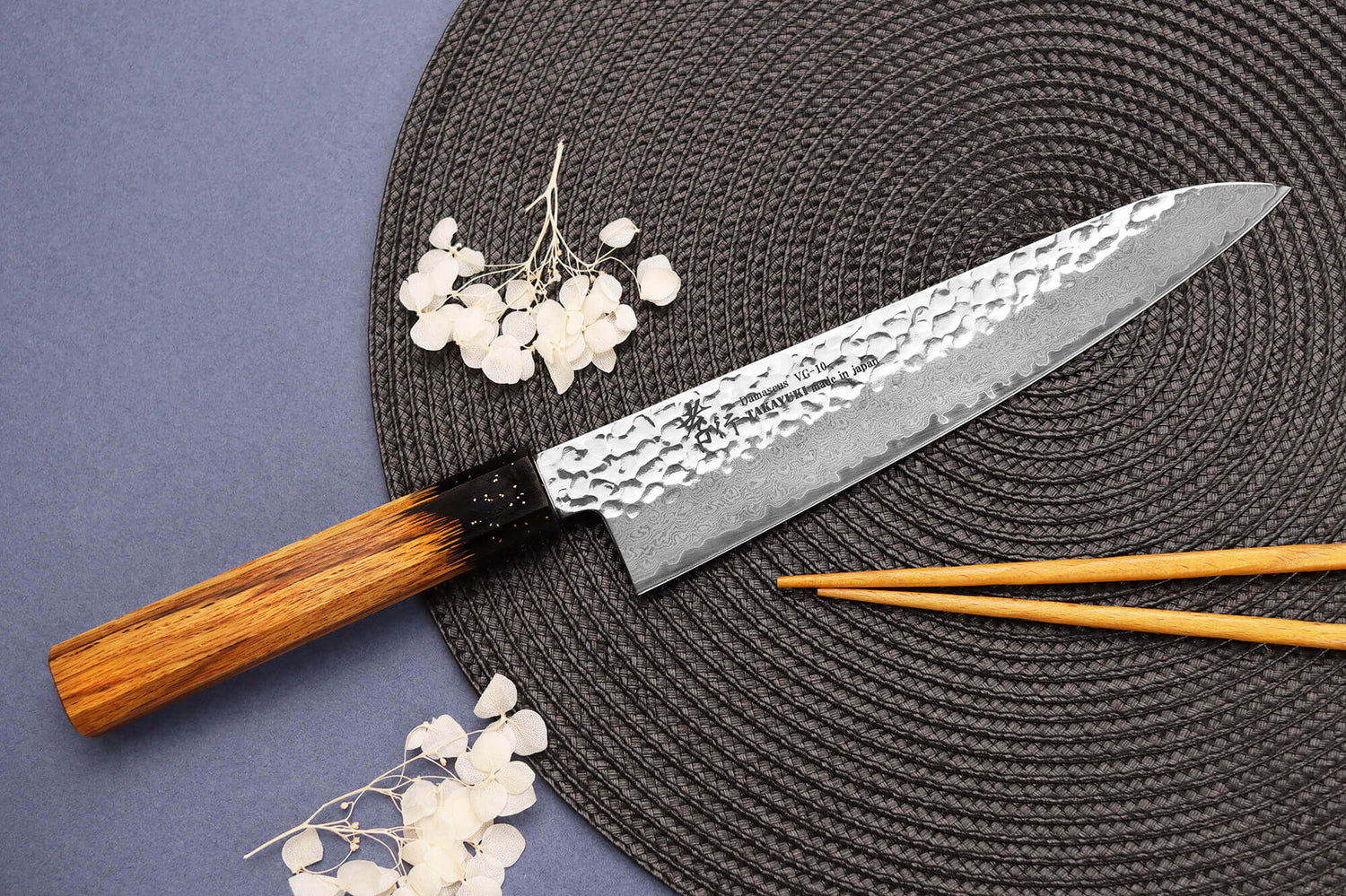 Couteau de chef 21cm japonais Sakai Takayuki Kashi Urushi VG10 damas