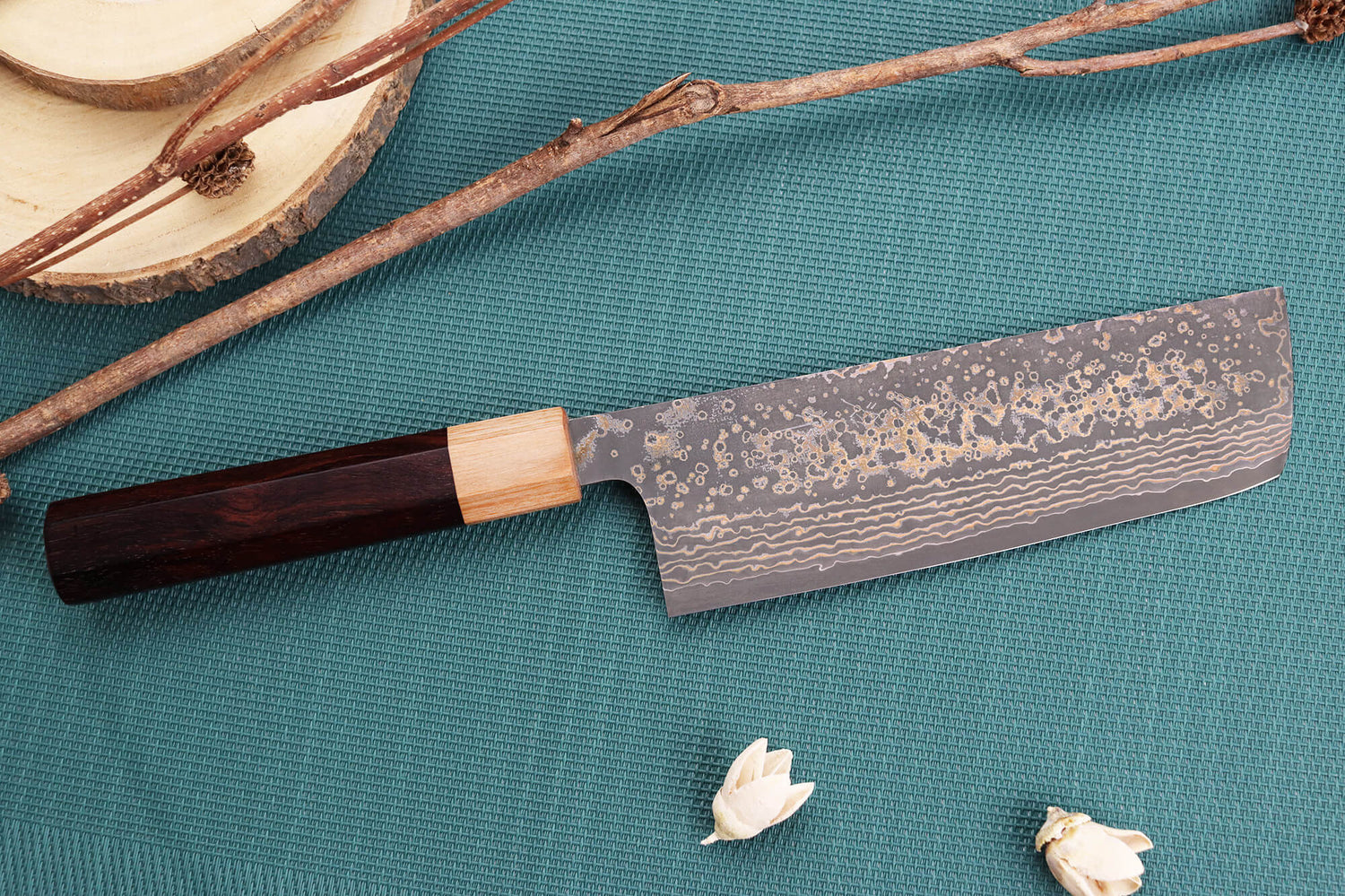 Couteau nakiri japonais artisanal Takeshi Saji VG10 Gold 16,5cm