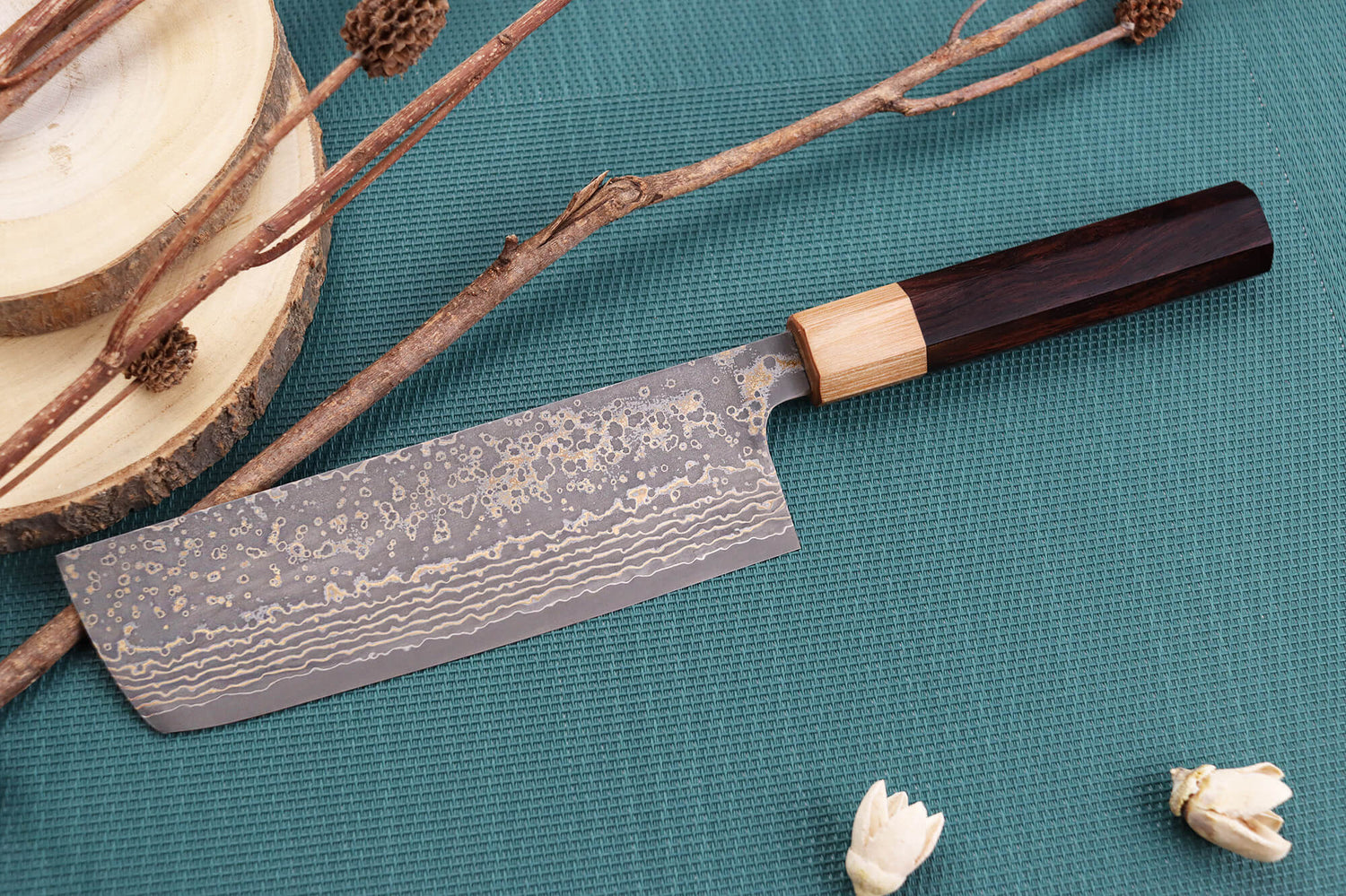 Couteau nakiri japonais artisanal Takeshi Saji VG10 Gold 16,5cm