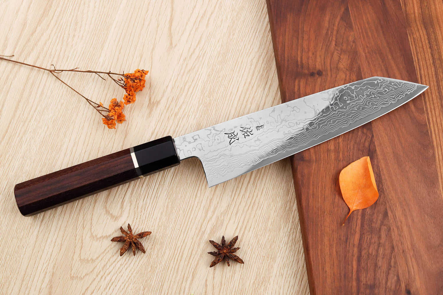 Couteau de chef kiritsuke 21cm japonais artisanal Sukenari SG2 damas