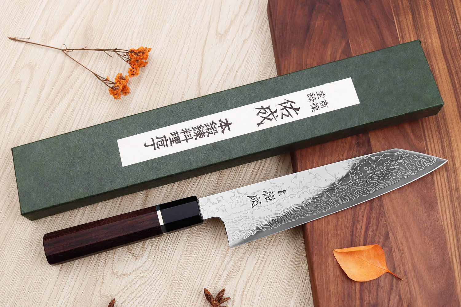 Couteau de chef kiritsuke 21cm japonais artisanal Sukenari SG2 damas
