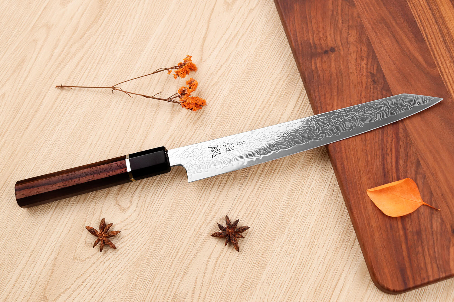 Couteau sujihiki kiritsuke 24cm japonais artisanal Sukenari SG2 damas