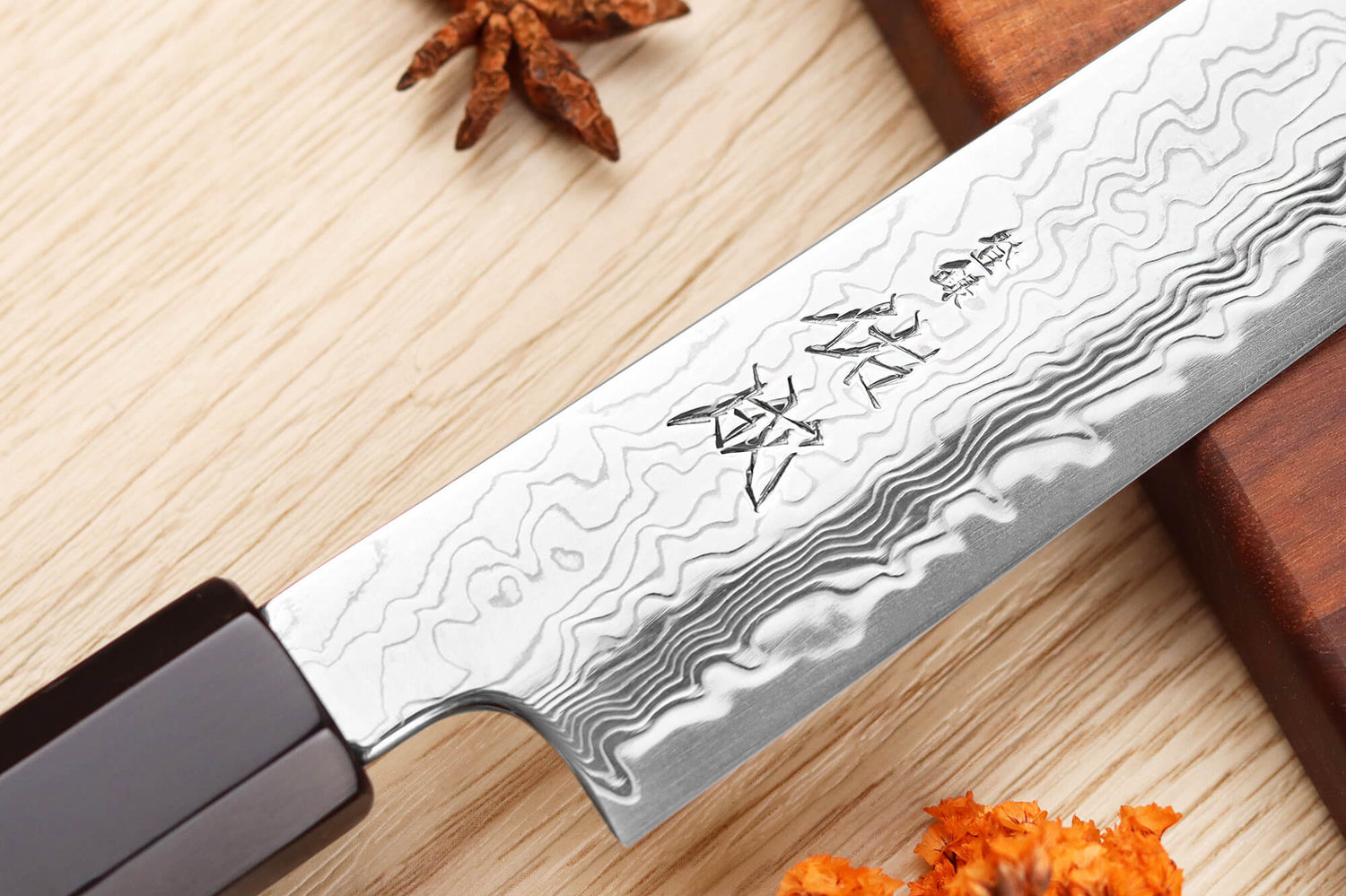Couteau sujihiki kiritsuke 24cm japonais artisanal Sukenari SG2 damas
