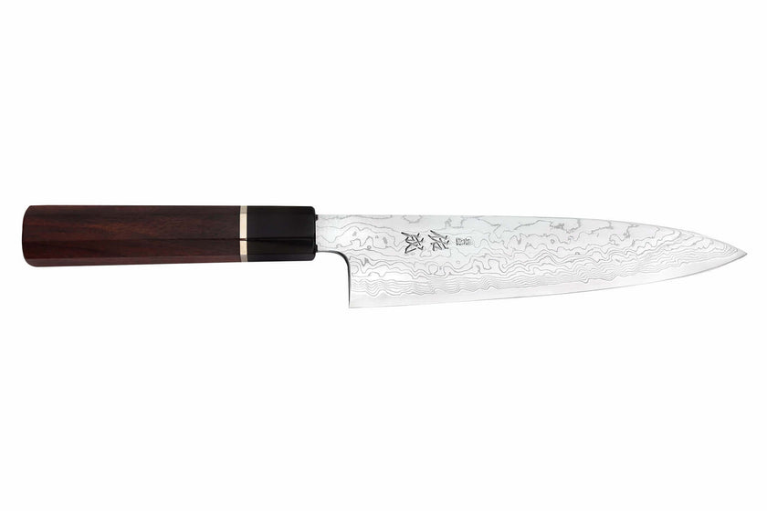 Couteau de chef 21 cm japonais artisanal Sukenari SG2 damas