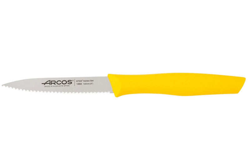 Couteau d'office Arcos Nova lame dentée en acier Nitrum manche jaune 10cm