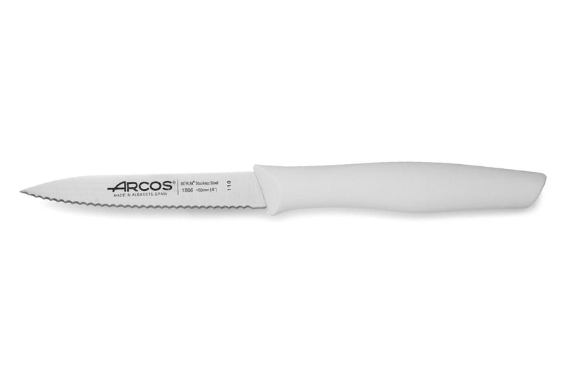 Couteau d'office Arcos Nova lame dentée en acier Nitrum manche blanc 10cm