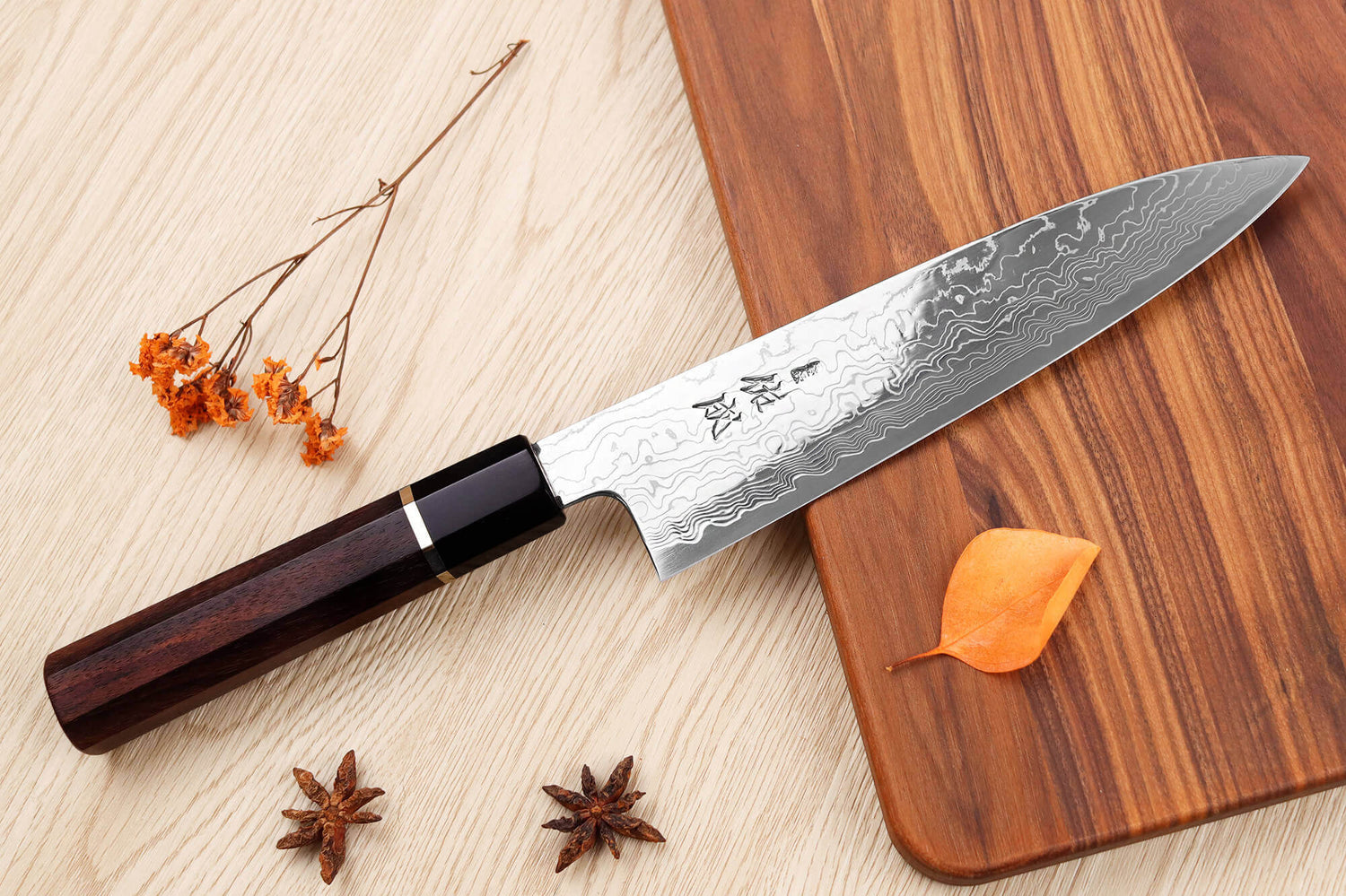 Couteau de chef 21cm japonais artisanal Sukenari SG2 damas