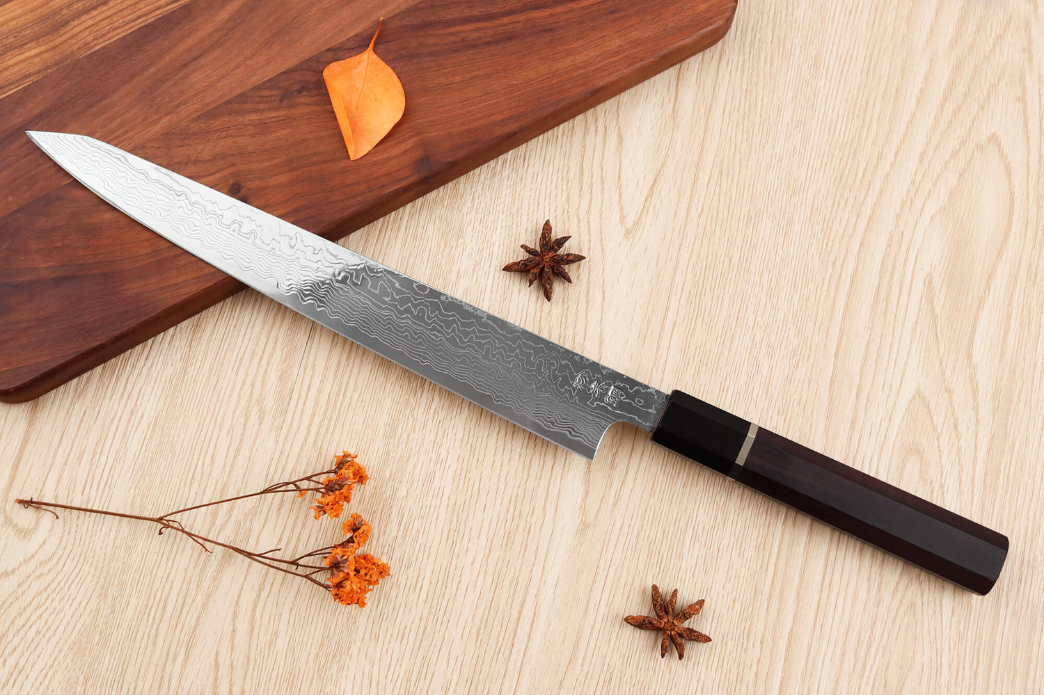 Couteau sujihiki kiritsuke 27cm japonais artisanal Sukenari SG2 damas