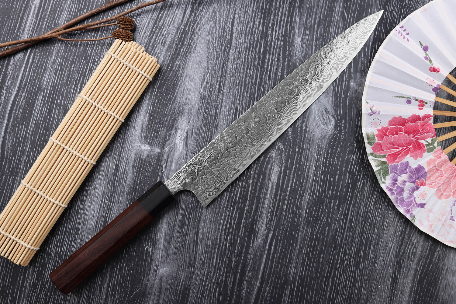 Couteau sujihiki japonais artisanal Takeshi Saji R2 Damas 27cm