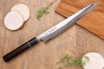Couteau sujihiki kiritsuke 27cm japonais artisanal Sukenari ZDP-189 damas manche en ébène