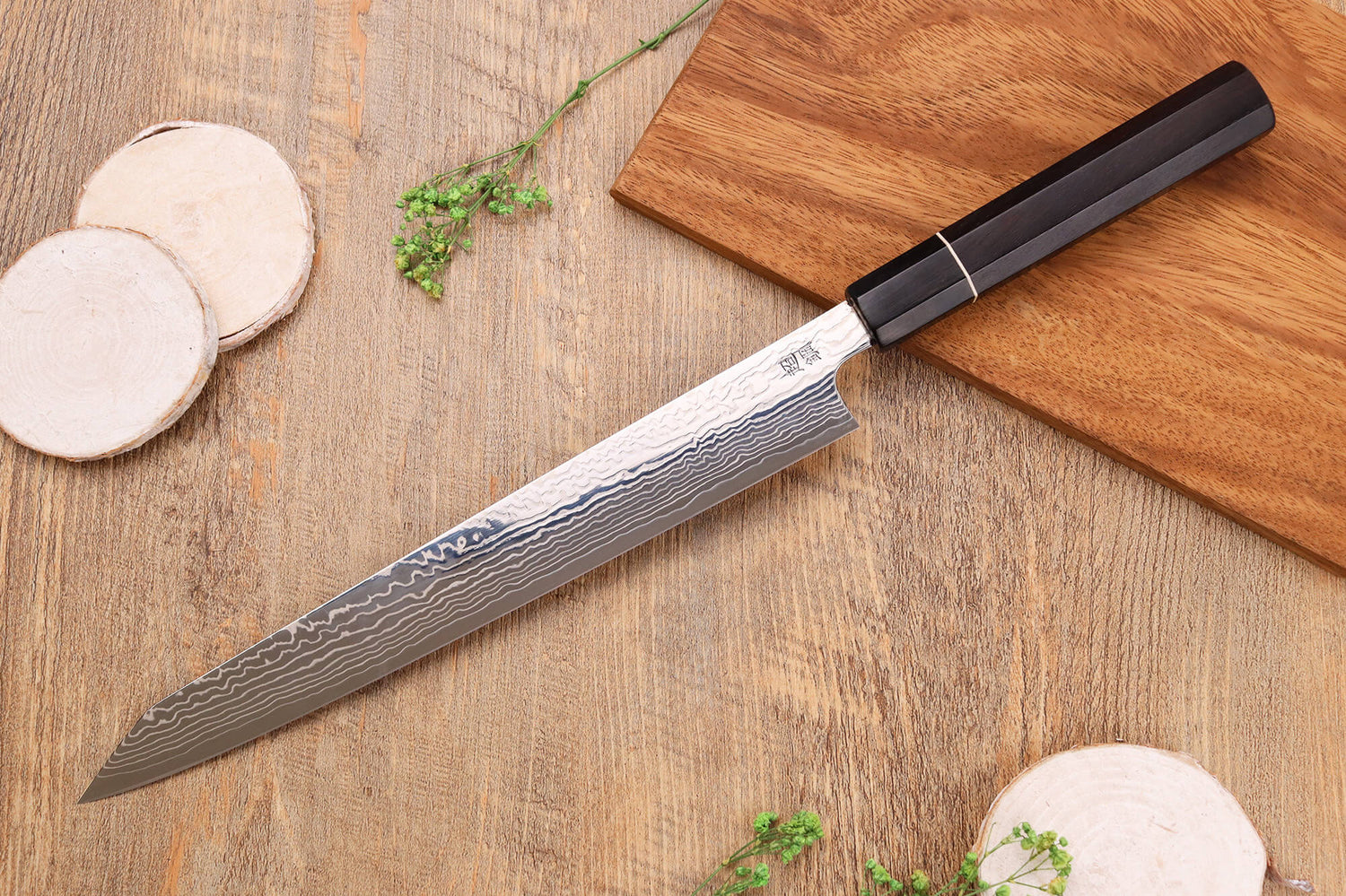 Couteau sujihiki kiritsuke 27cm japonais artisanal Sukenari ZDP-189 damas manche en ébène