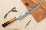Couteau sujihiki japonais artisanal Wusaki Yaketa AUS10 damas 27cm