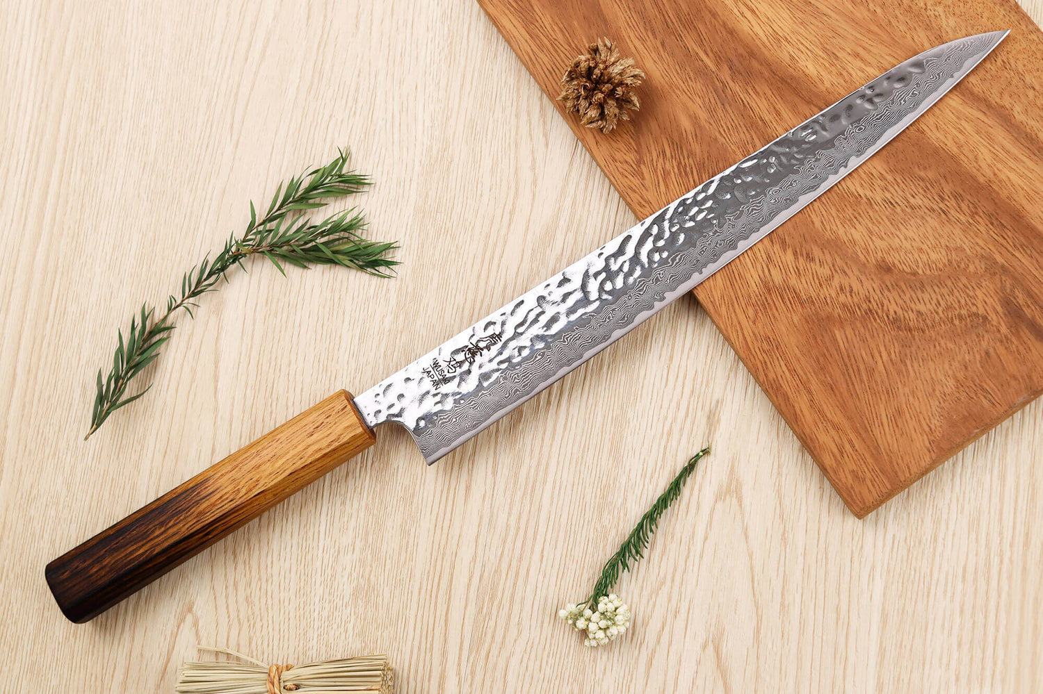 Couteau sujihiki japonais artisanal Wusaki Yaketa AUS10 damas 27cm