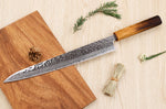 Couteau sujihiki japonais artisanal Wusaki Yaketa AUS10 damas 27cm