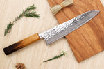 Couteau de chef japonais artisanal Wusaki Yaketa AUS10 damas 21cm