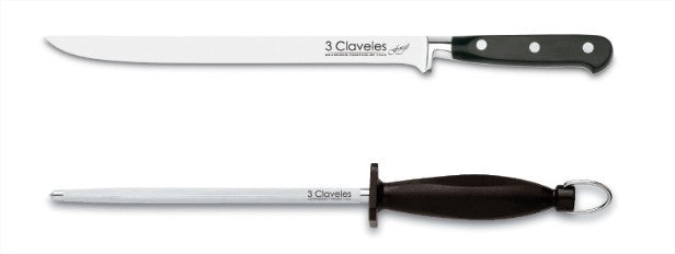 Coffret couteau à jambon et fusil à aiguiser 3 Claveles