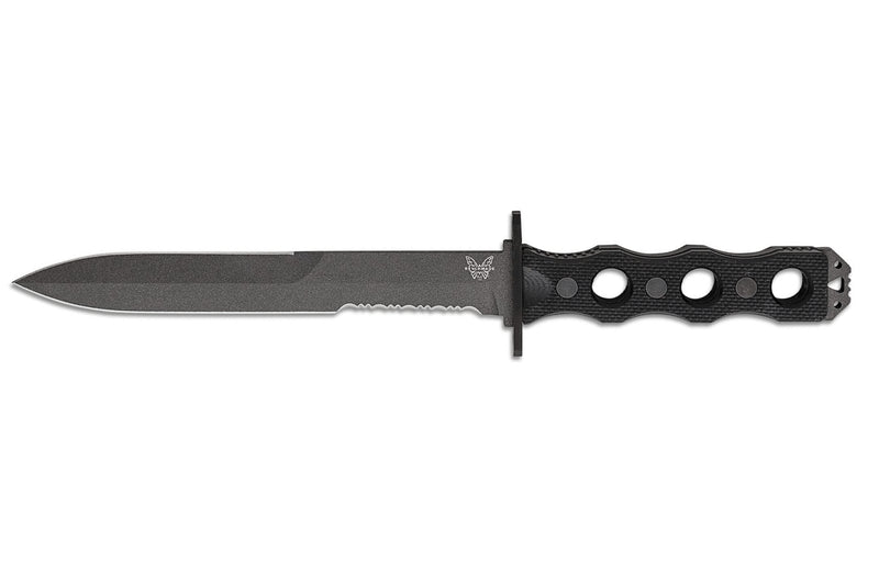 Couteau Benchmade SOCP 185SBK lame semi-dentée 18cm manche ajouré en G10 noir avec étui