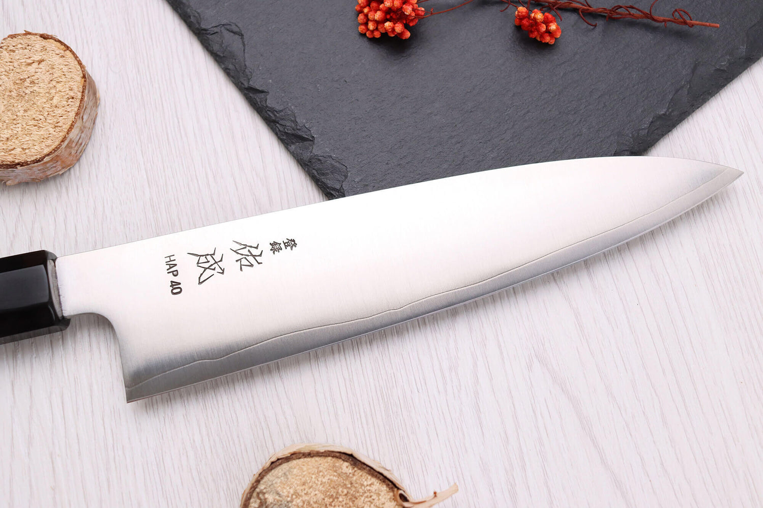 Couteau de chef 21cm japonais artisanal Sukenari HAP40 San Maï manche en bois de rose