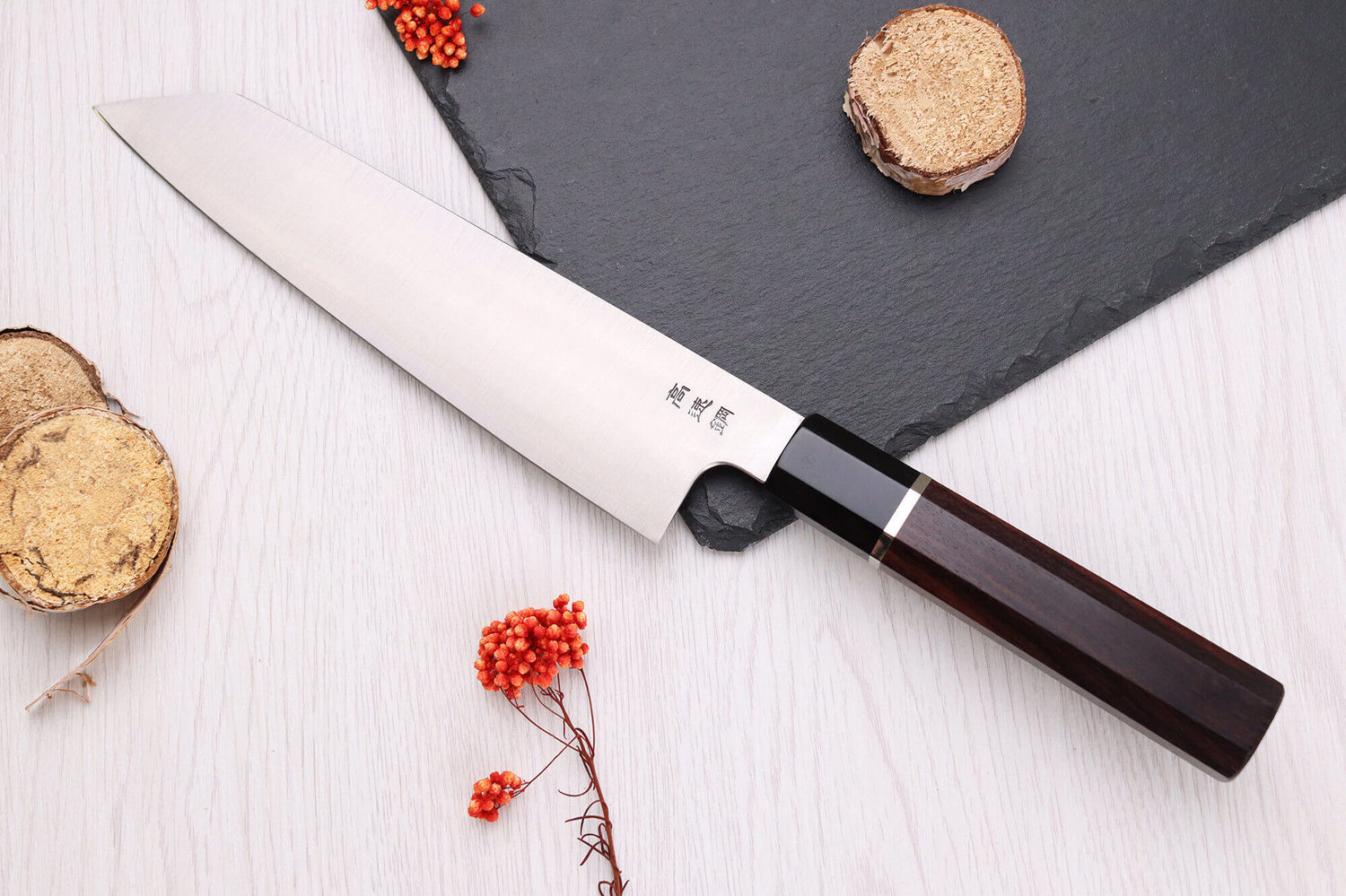 Couteau de chef kiritsuke 21cm japonais artisanal Sukenari HAP40 San Maï manche en bois de rose