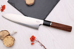 Couteau santoku 19,5cm japonais artisanal Sukenari HAP40 San Maï manche en bois de rose