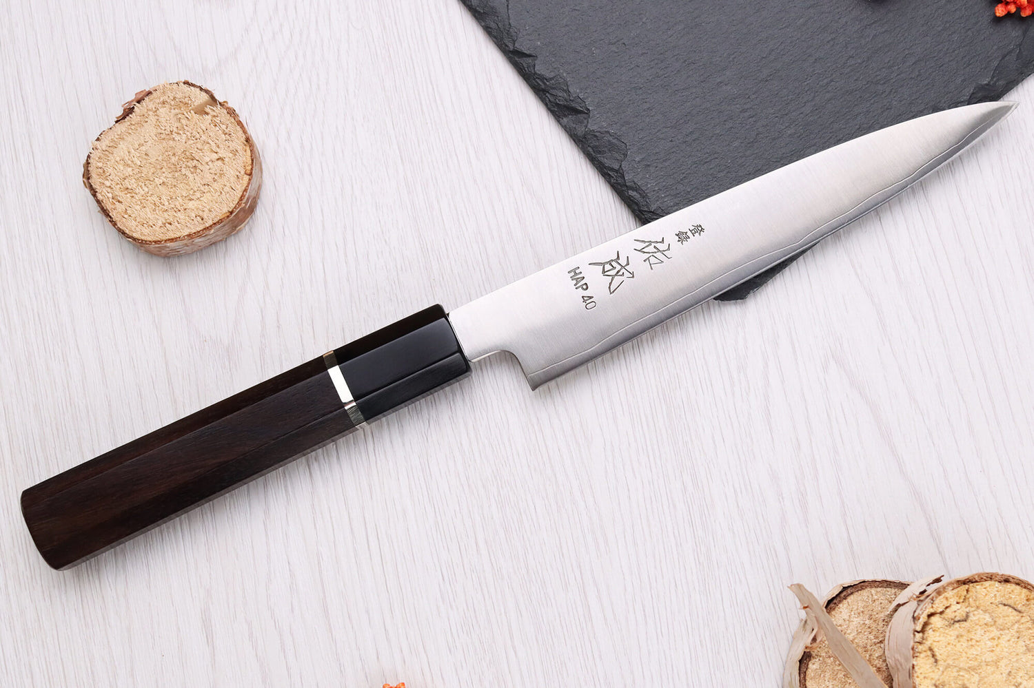 Couteau universel 16,5cm japonais artisanal Sukenari HAP40 San Maï manche en bois de rose