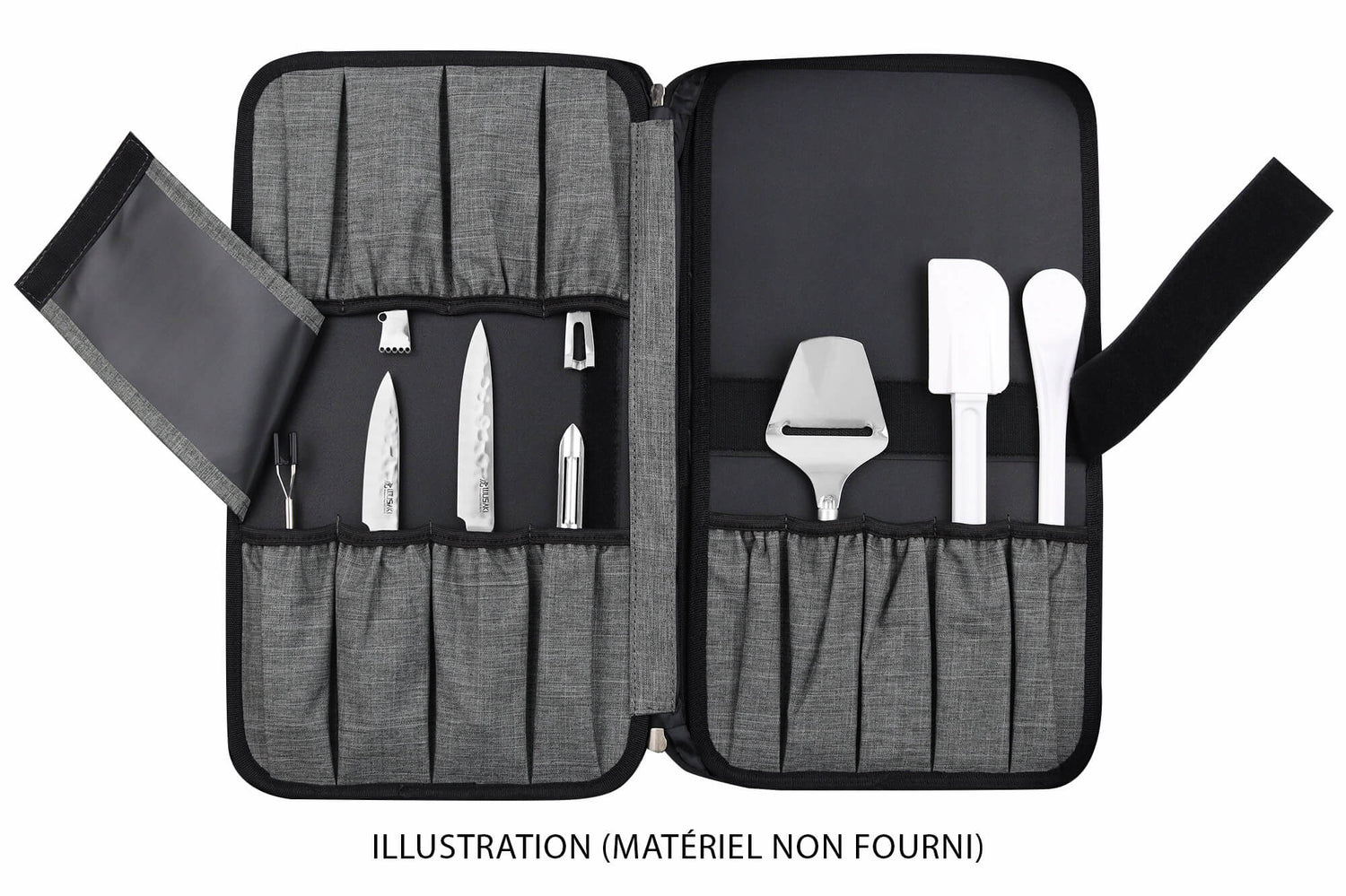 Mallette vide Wusaki grise pour 21 couteaux et ustensiles + 1 grande poche de rangement