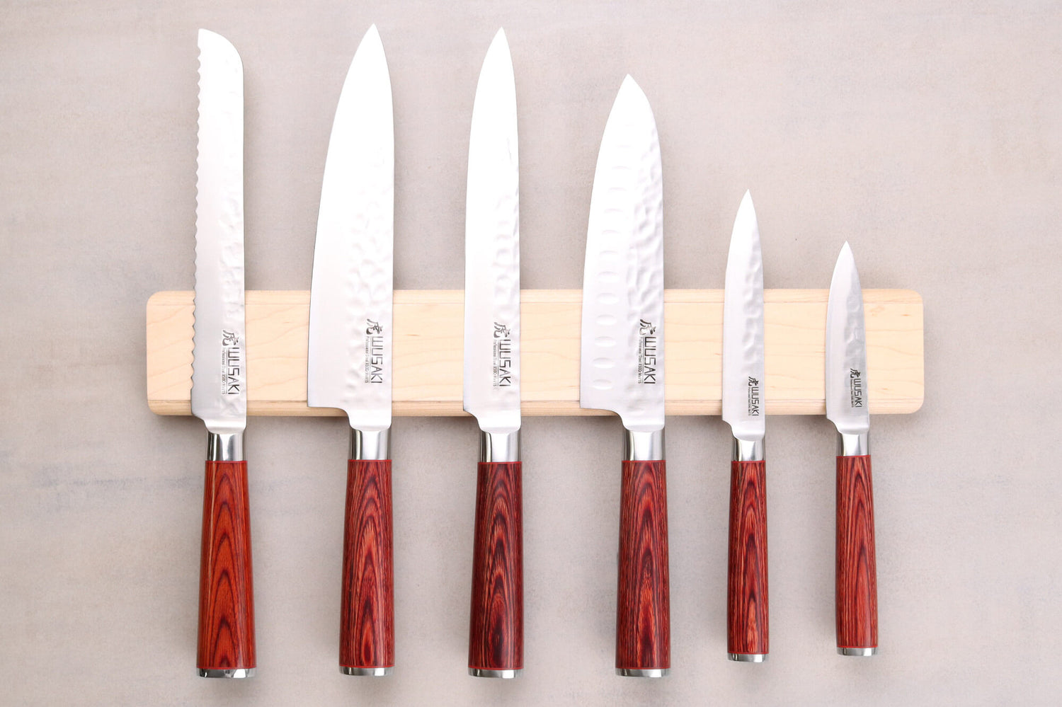 Barre aimantée en érable Guillaume Léonard pour 6 couteaux de cuisine - 40x6,5cm