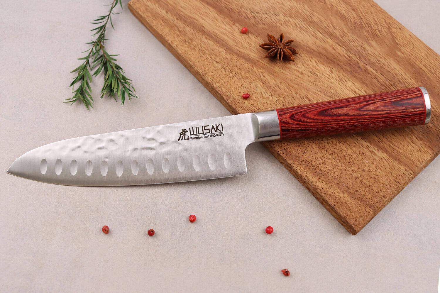 Coffret 3 couteaux Wusaki Pakka X50 pakkawood Santoku + Universel + Office