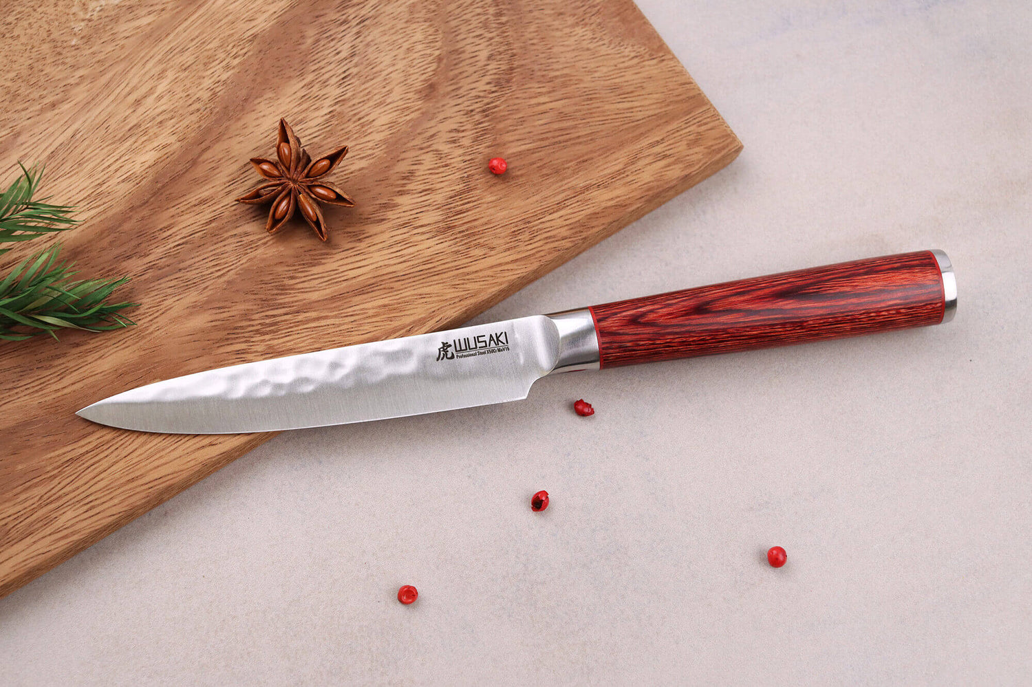 Coffret 3 couteaux Wusaki Pakka X50 pakkawood Santoku + Universel + Office