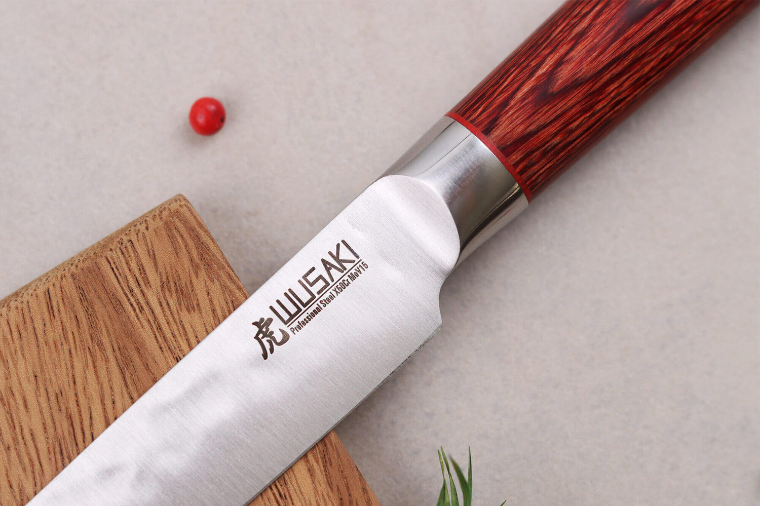 Coffret 3 couteaux Wusaki Pakka X50 pakkawood Santoku + Universel + Office