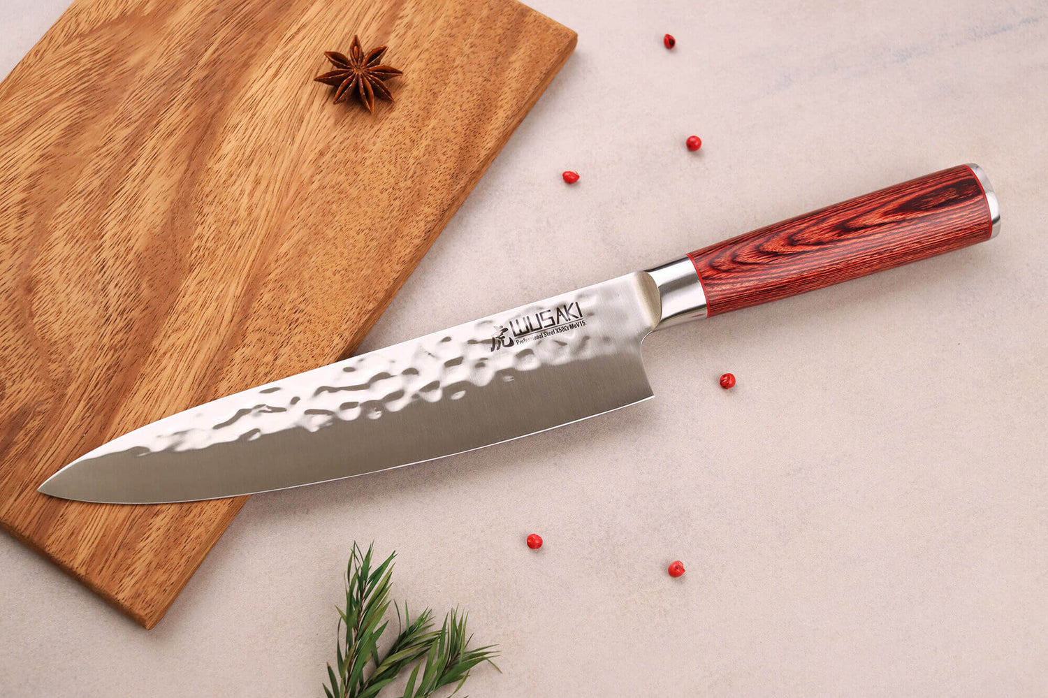 Mallette de 5 couteaux de cuisine Wusaki Pakka X50 manches pakkawood